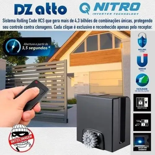 Motor P/ Portão DZ ATTO NITRO ROSSI 400Kg. Abertura ultra Rápida 3,5 segundos - Instalado