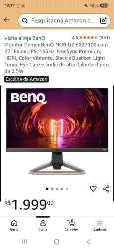 Monitor Gamer 1ms benq 27polegadas fullhd 