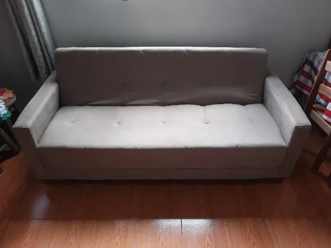 Sofá cama usado - (Aurora Suede/Adonai Estofados/Bege/Com Defeito/Retirada)