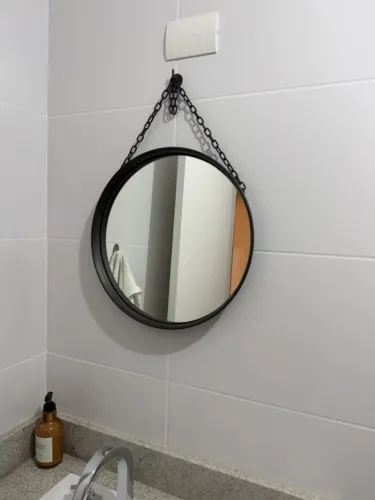Espelho Redondo Decorativo Moldura Preta com Corrente - Estilo Industrial