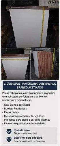 Cerâmica na cor branca, R$10 cada placa