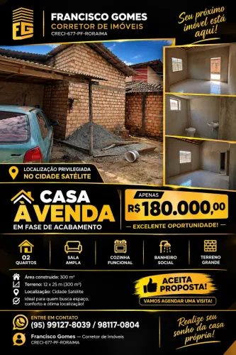 Casa ampla em fase de acabamento disponível para venda -cidade satélite