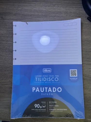 REFIL COLEGIAL TILIDISCO 80 FOLHAS PAUTADO 90g/m2 - TILIBRA - PAUTA CINZA / UNIVERSITARIO