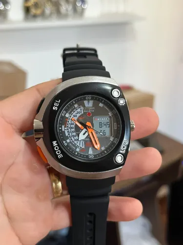 Relógio Masculino Premium Pulseira Silicone Citizen Meia Lua Preto/Laranja