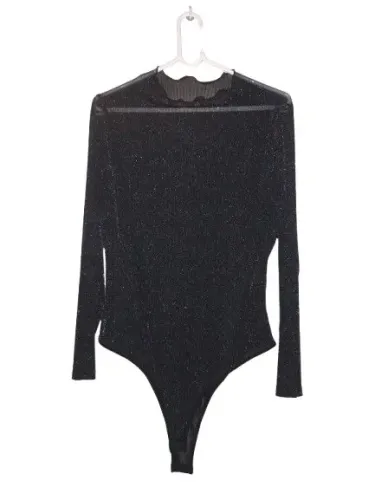 Body preto brilho tule manga comprida GG/48