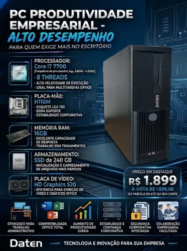 Pc Empresarial Core i7 16GB DDR4 SSD 240GB Garantia e Nota