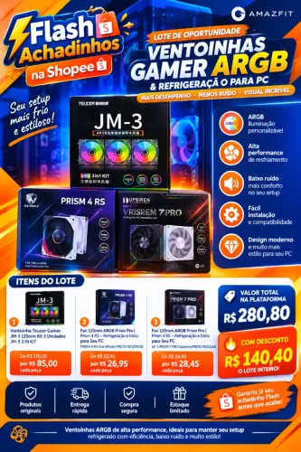 Lote de Oportunidade Flash - Ventoinhas Gamer ARGB & Refrigeração para PC
