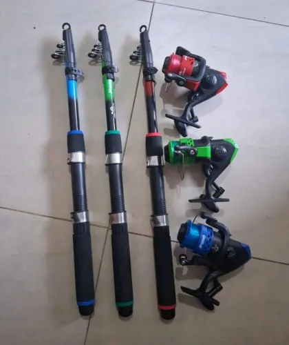 Vara de pesca, molinete e linha