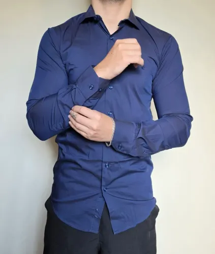 Camisa Social Brooksfield Slim Fit 100% Pima Cotton Azul Marinho