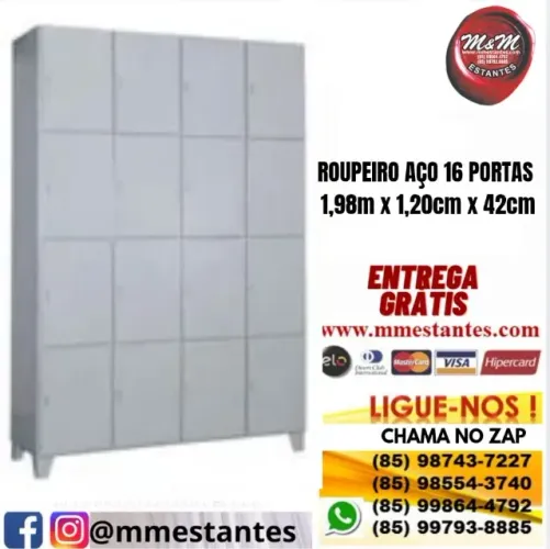 Entrega Grátis - Armário de Aço Guarda-Volumes 16 Portas