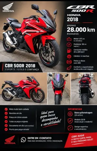 CBR 500R 2018 ótimo custo benefício