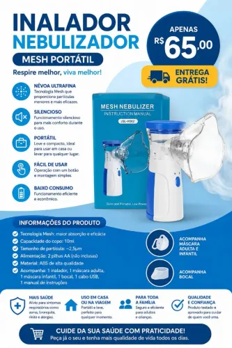 Inalador infantil e adulto, silencioso é portátil 