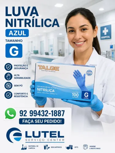 LUVA NITRILICA S/PÓ AZUL P/M/G