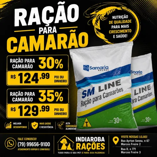 Ração para Camarão 30% e 35% - Melhor Preço da Região
