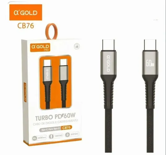 Cabo carregador turbo 60W dual tipo C de 1M