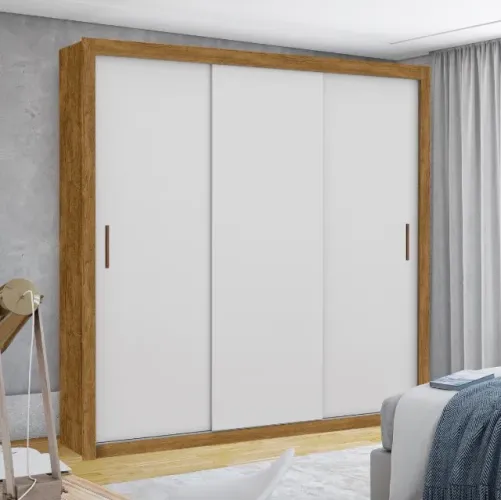 Guarda-Roupa Valença 3 Portas de Correr Cinamomo com Branco