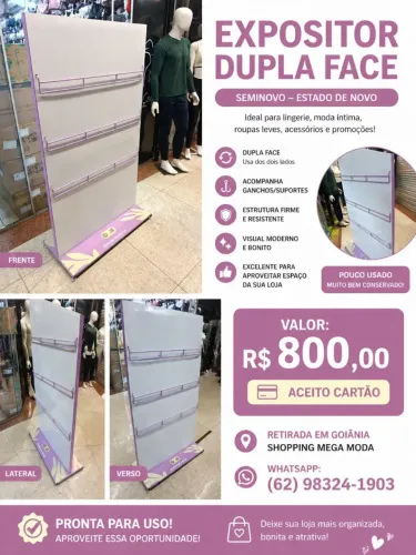 Expositor Dupla Face para Loja + Ganchos | Seminovo Estado de Novo | R$800