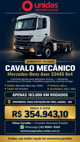 CAVALO MECÂNICO MERCEDES-BENZ AXOR 3344S 6x4 ? 2023/2023 ? 440 CV ? APENAS 163.000 KM
