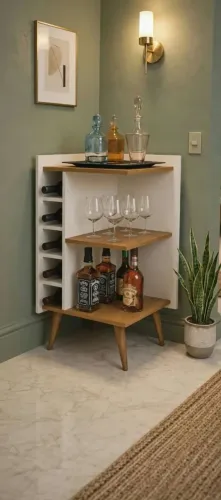 Adega bar compacta com porta-garrafas
