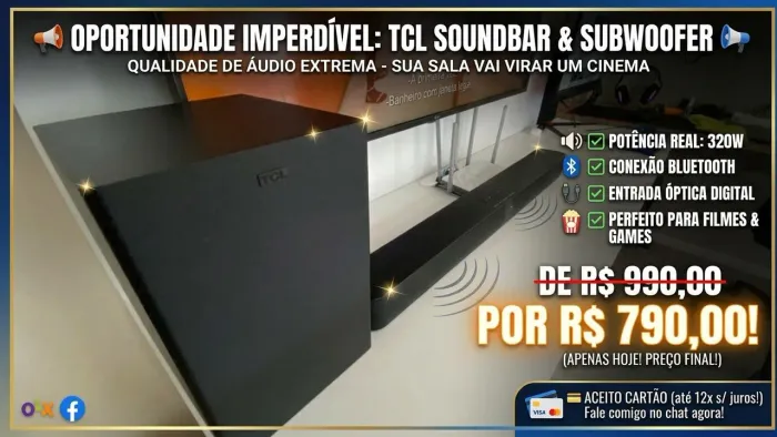 SOUNDBAR TCL POTENTE , SEMI NOVO , excelente para filmes qualidade máxima