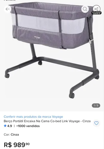 Berço portátil Co-bed link cinza - Voyage