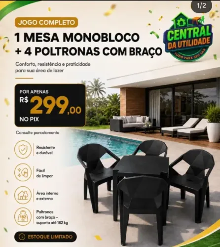 Kit 1 mesa + 4 poltronas Preciosa 