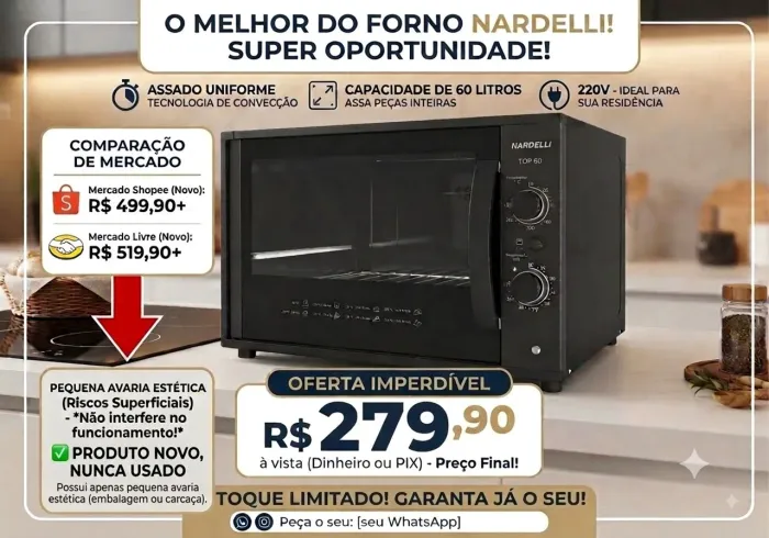 Forno elétrico Nardelli 60 l Black 220 volts