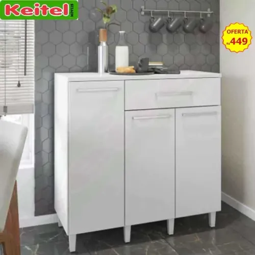 Balcão Multiuso Paris 3 Portas e 1 Gaveta Branco
