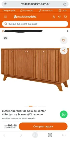 Buffet aparador de sala de jantar 4 portas Isa marrom/cinamomo