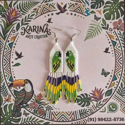Brinco Artesanal de Miçanga Papagaio