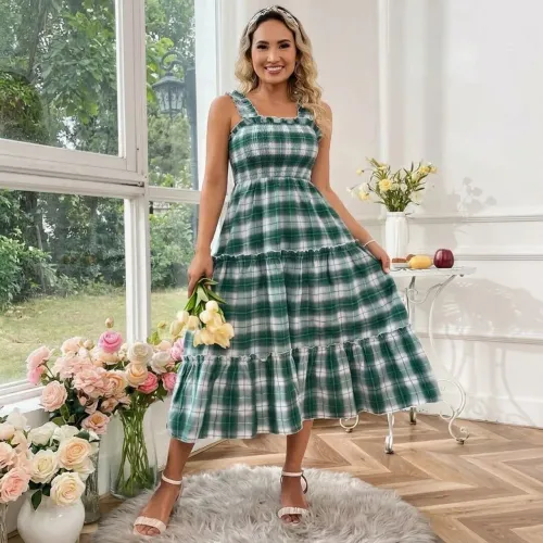 Vestido xadrez verde