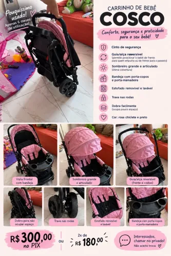 CARRINHO DE BEBÊ COSCO - ROSA CHICLETE