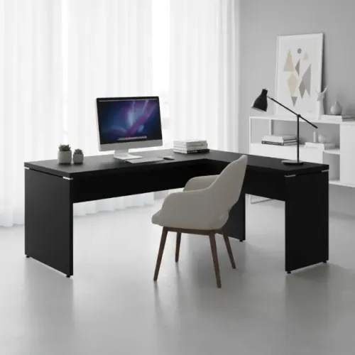 Mesa Escritório Em L Preta Espaço Amplo Design Moderno 26012