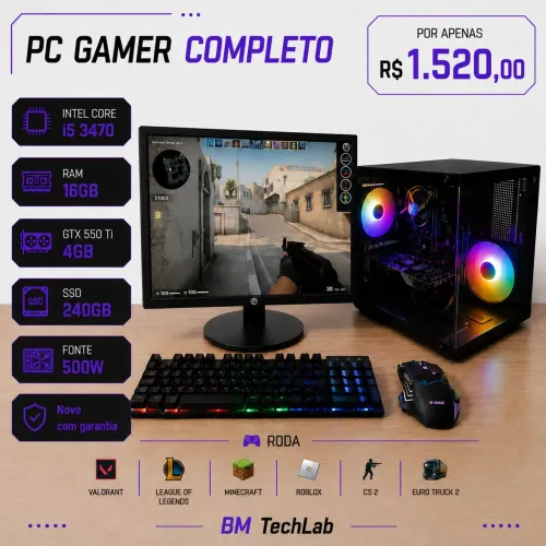 PC Gamer Completo | i5 3470 | 16GB | GTX 550 Ti 4GB | SSD 256 GB | Kit Gamer | Garantia