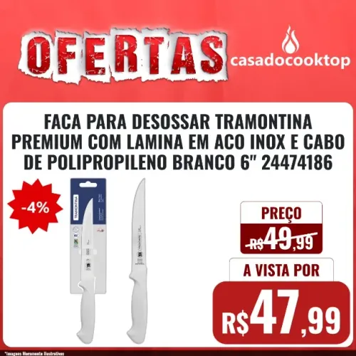 FACA PARA DESOSSAR TRAMONTINA PREMIUM COM LAMINA EM ACO INOX E CABO DE POLIPROPILENO BRANC