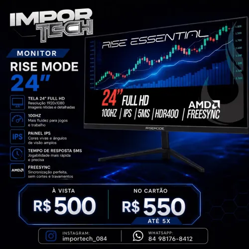 Monitor Gamer Rise Mode Essential 24", FHD, 100Hz, 5ms, IPS.