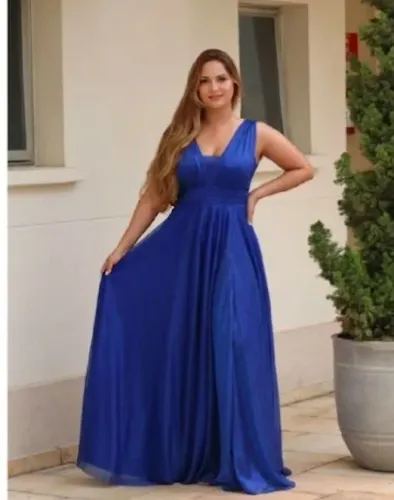 Vestido de Festa Longo Azul Royal / Bic - Elegante e Fluido (Maravilhoso!)