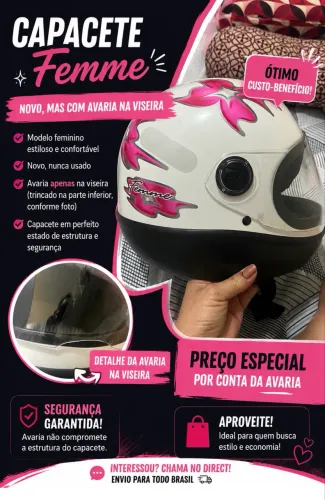 Capacete feminino novo para moto