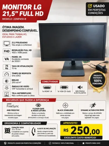 Monitor LG 21,5 Full HD