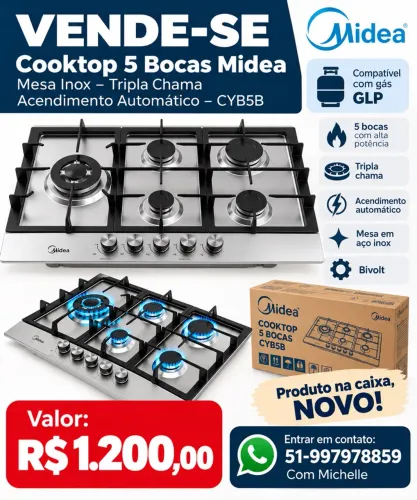Fogão cooktop 5 bocas Midea- NOVO