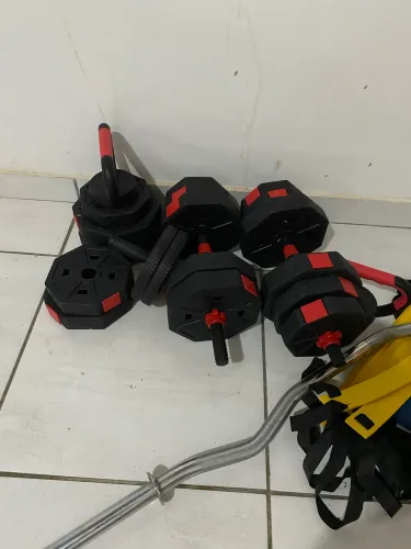 Kit academia Barra anilha kettlebell 6 em 1 30 kg