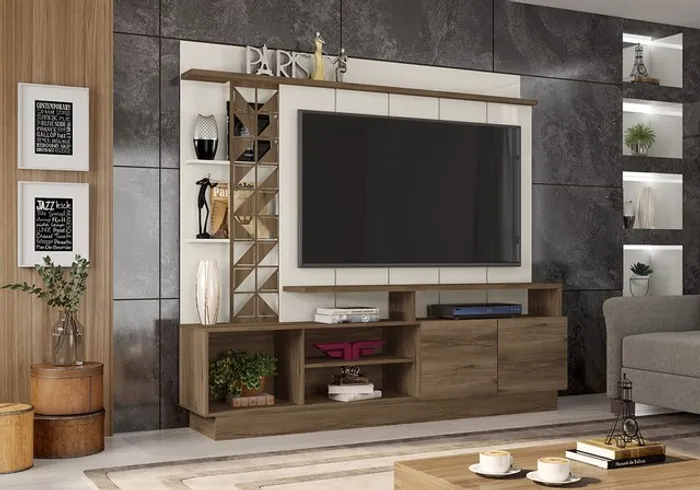 Sala home painel rack bancada
