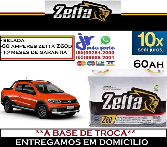 Bateria Automotiva Saveiro Cross 60AH Zetta 12v 