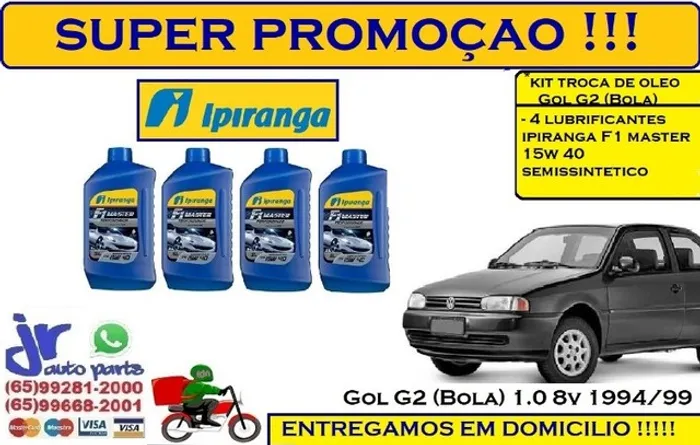 Kit Lubrificante Ipiranga F1 Master 15W 40 Gol G2 1.0 8v 1994/99