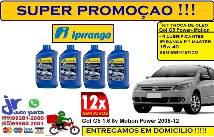 Kit Lubrificante Ipiranga F1 Master 15W 40 Gol G5 1.6 8V Motion/Power (2008/12)