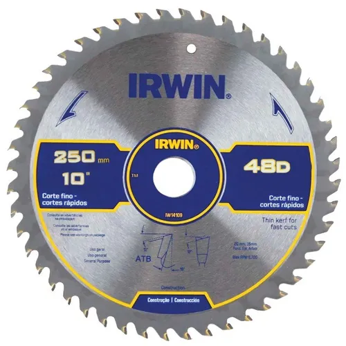 Disco Lâmina de Serra Circular para Madeira 10 Polegadas 250mm x 30mm x 48 Dentes Irwin IW
