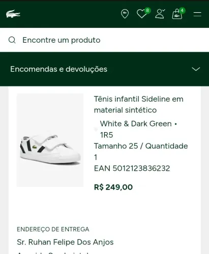Tênis infantil Lacoste 