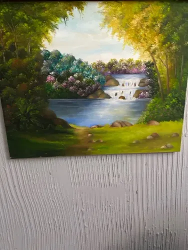 Quadro Pintura Paisagem Natureza Cascata Rio