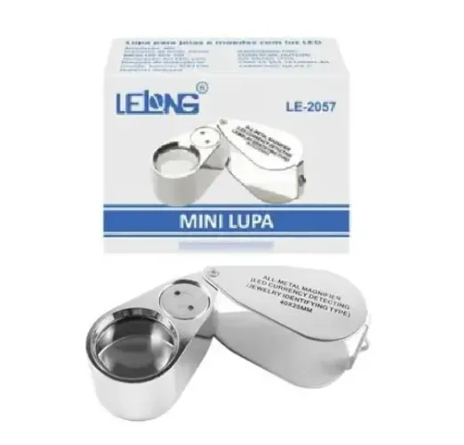 LUPA LENTE DE AUMENTO MINI COM LED E LUZ NEGRA LE-2057 PRATA