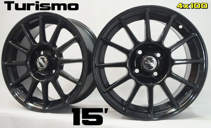 Roda esportiva aro 15 raiada preta brilhante Fiat 4x98 jogo novo